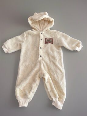 Vintage Baby Guess Wilderness Sherpa Bear Ear Bunting Romper Unisex 6 - 12M
